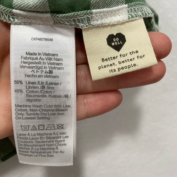 Madewell Linen-Cotton Gingham Puff Sleeve Top Green White Square Neck Blouse S - Picture 8 of 14